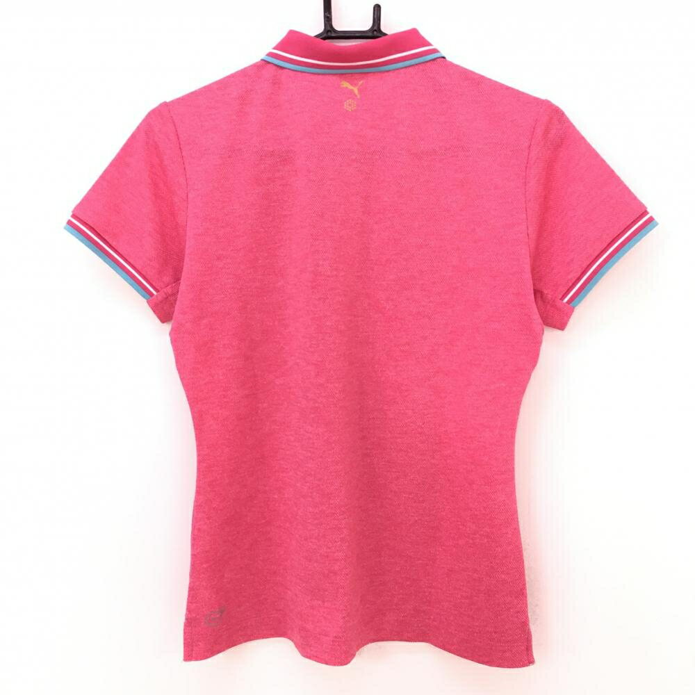【超美品】プーマ 半袖ポロシャツ ピンク×ライトブルー リブライン レディース 0 ゴルフウェア PUMA