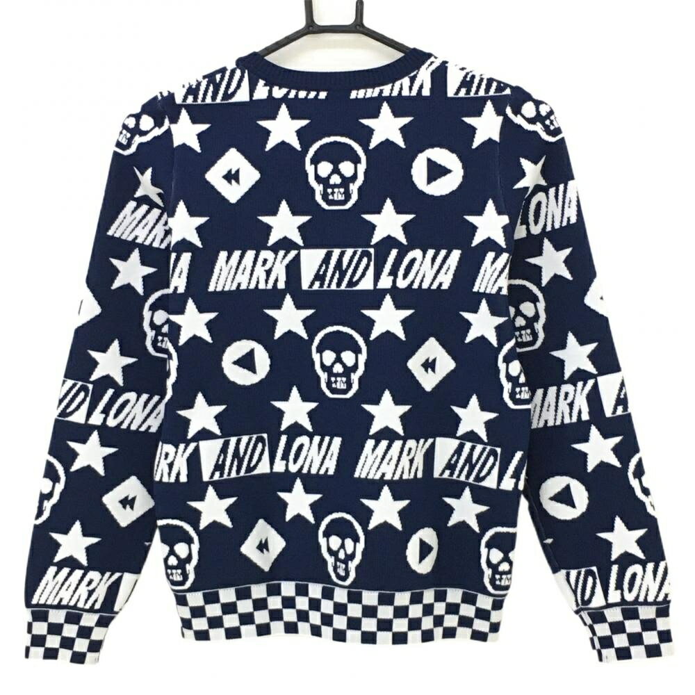 【超美品】マークアンドロナ セーター ネイビー×白 スカル 星 レディース 36 ゴルフウェア MARK＆LONA