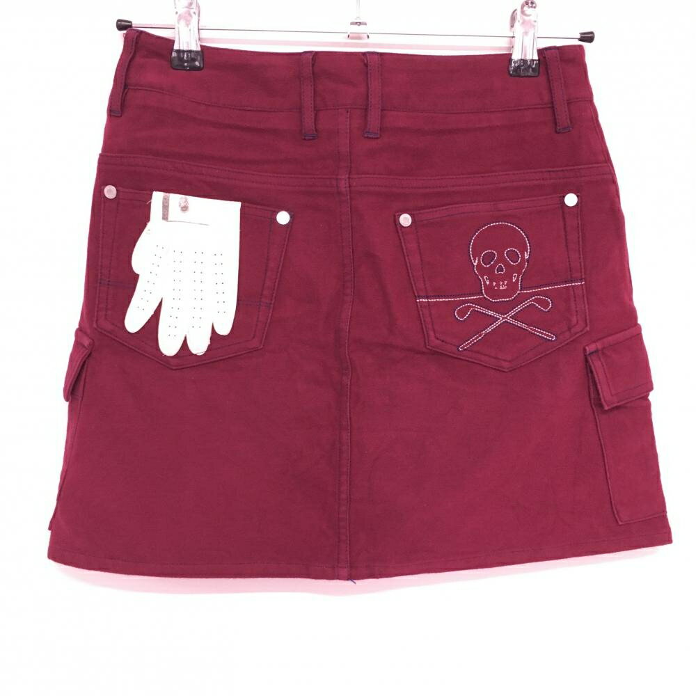 【美品】マークアンドロナ カーゴスカート ボルドー×ネイビー 微起毛 ストレッチ レディース S ゴルフウェア MARK＆LONA