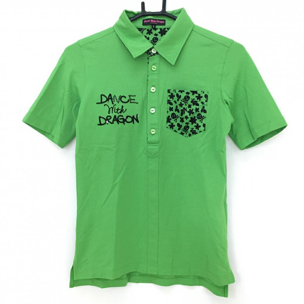 Dance with Dragon - 【超美品】ダンスウィズドラゴン 半袖ポロシャツ ライトグリーン×黒 レディース 2(M) ゴルフウェア Dance With Dragon