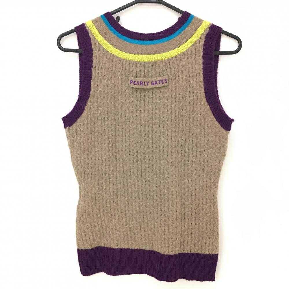 パーリーゲイツ ニットベスト ブラウン×パープル Vネック レディース 1(M) ゴルフウェア PEARLY GATES