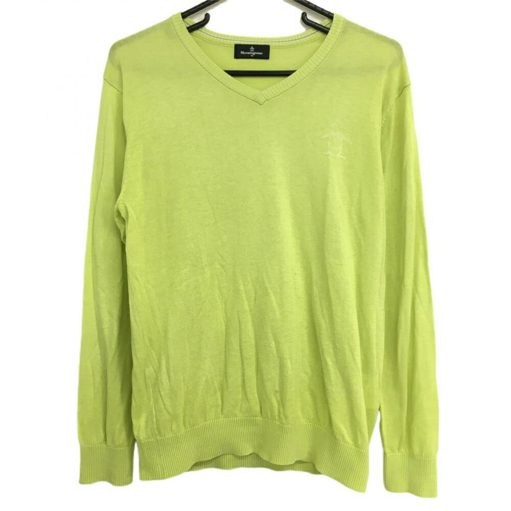 ★特価15%OFF★マンシングウェア セーター ライトグリーン Vネック コットン混 ニット メンズ M ゴルフウェア Munsingwear