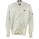【美品】マスターバニー ニットパーカー 白 ロゴ刺しゅう カシミヤ混 レディース 2(L) ゴルフウェア MASTER BUNNY EDITION