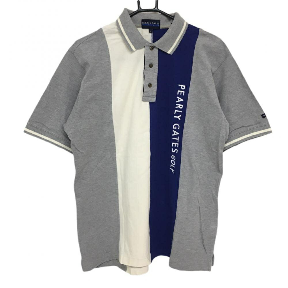 ★特価55%OFF★パーリーゲイツ 半袖ポロシャツ グレー×ブルー 切替 メンズ 3(S) ゴルフウェア PEARLY GATES