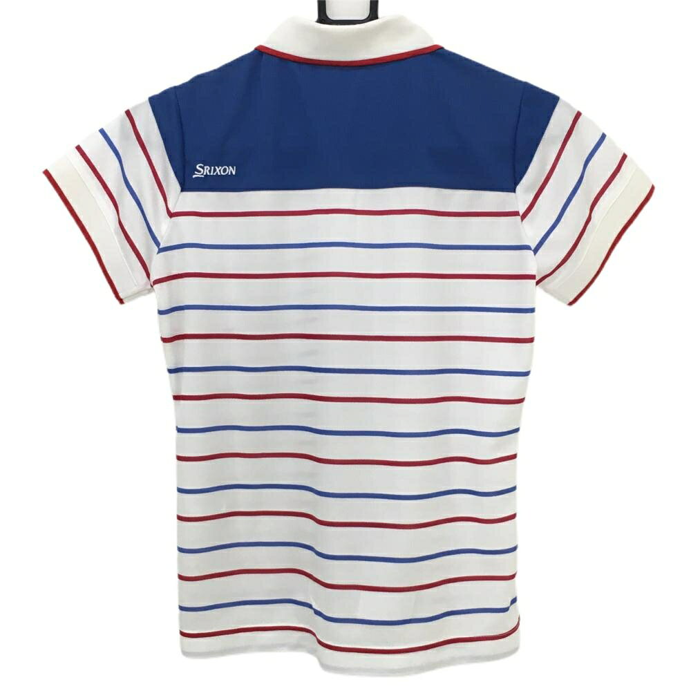 スリクソン 半袖ポロシャツ 白×ブルー ボーダー レディース S ゴルフウェア SRIXON