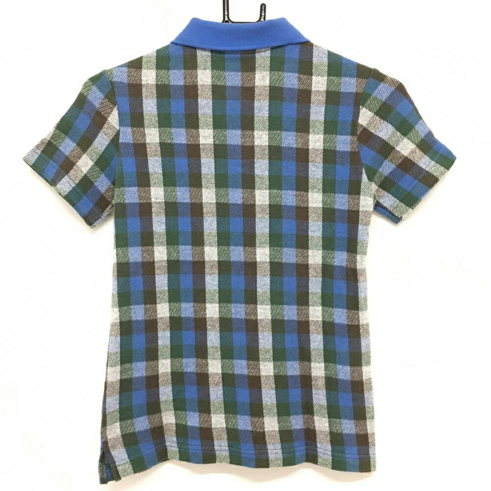 【美品】フィドラ 半袖ポロシャツ ブルー×グリーン チェック 表微起毛 レディース S/P ゴルフウェア FIDRA