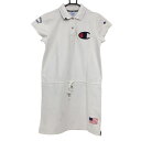 ★特価★チャンピオン ワンピース 白×ネイビー ビックロゴ 襟裏柄 ウエスト紐 レディース LARGE ゴルフウェア Champion