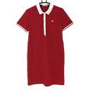 【超美品】ラコステ 半袖ポロワンピース レッド×白 ロゴ刺しゅう レディース 40(XL) ゴルフウェア LACOSTE