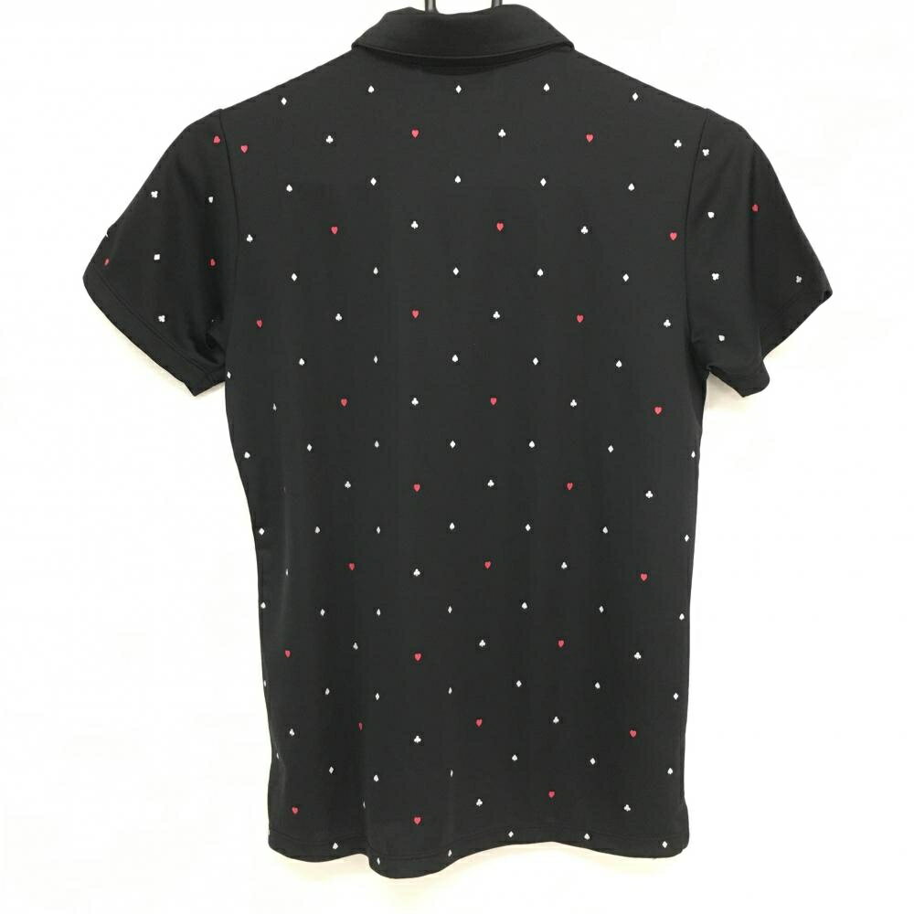 カッパ 半袖ポロシャツ 黒×白 総柄 胸ワッペン レディース M ゴルフウェア Kappa