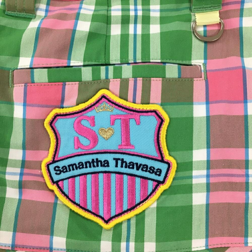 【超美品】サマンサタバサ UNDER25 プリーツスカート グリーン×ピンク チェック レディース S ゴルフウェア Samantha Thavasa