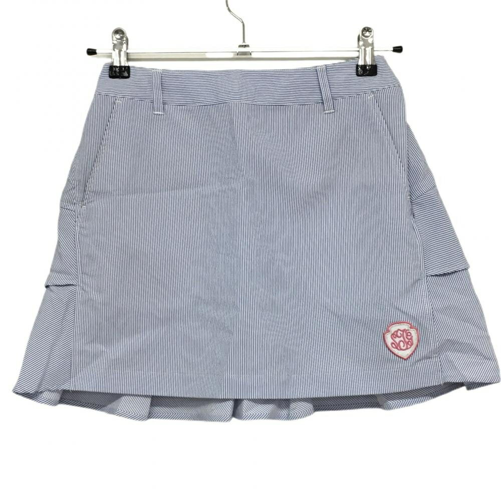 【美品】サマンサタバサ UNDER25 スカート ブルー×白 細ストライプ 後ろ2段フリル レディース S ゴルフウェア Samantha Thavasa