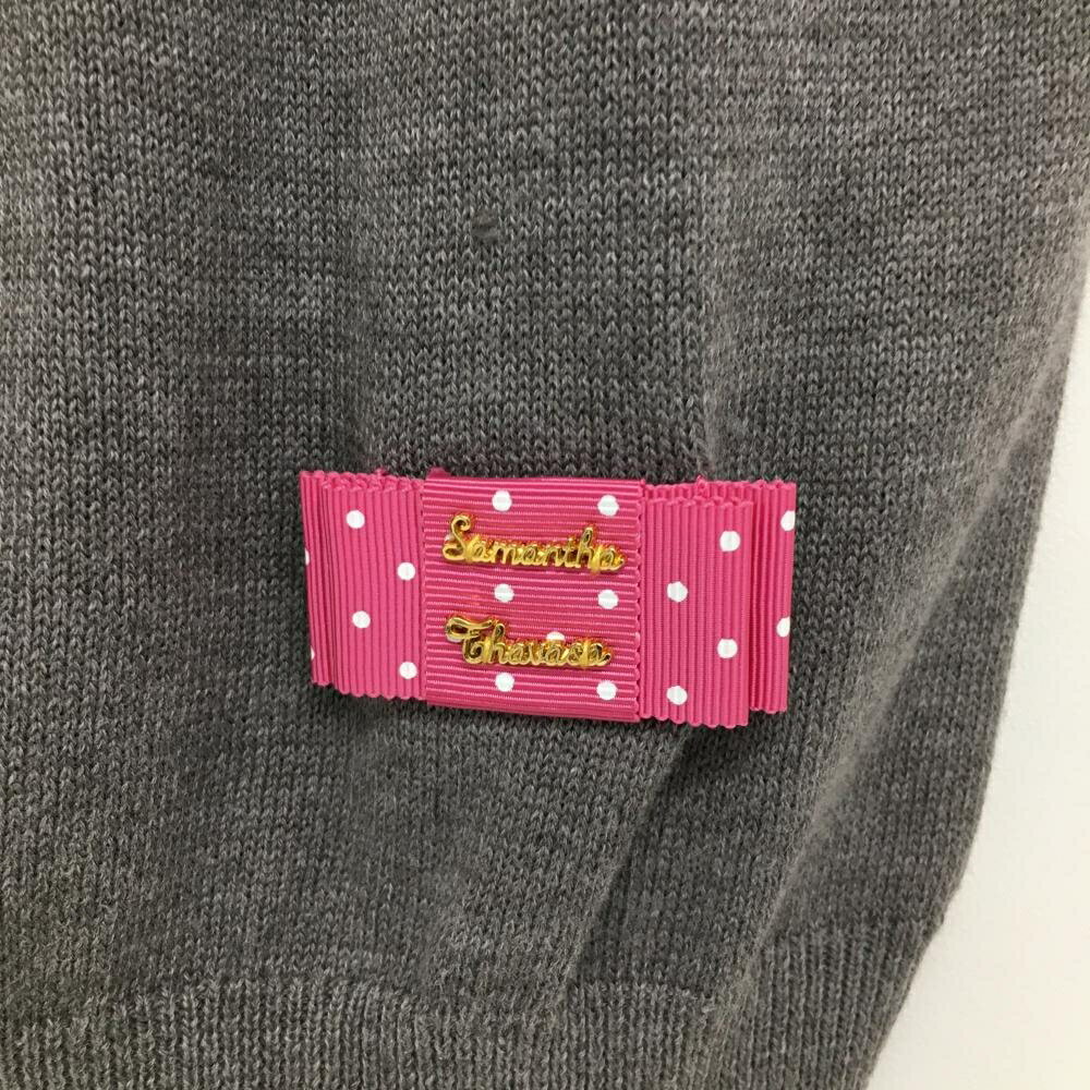 【美品】サマンサタバサNo.7 ニットベスト グレー×イエロー ダイヤ柄 ラインストーン レディース 38 ゴルフウェア Samantha Thavasa