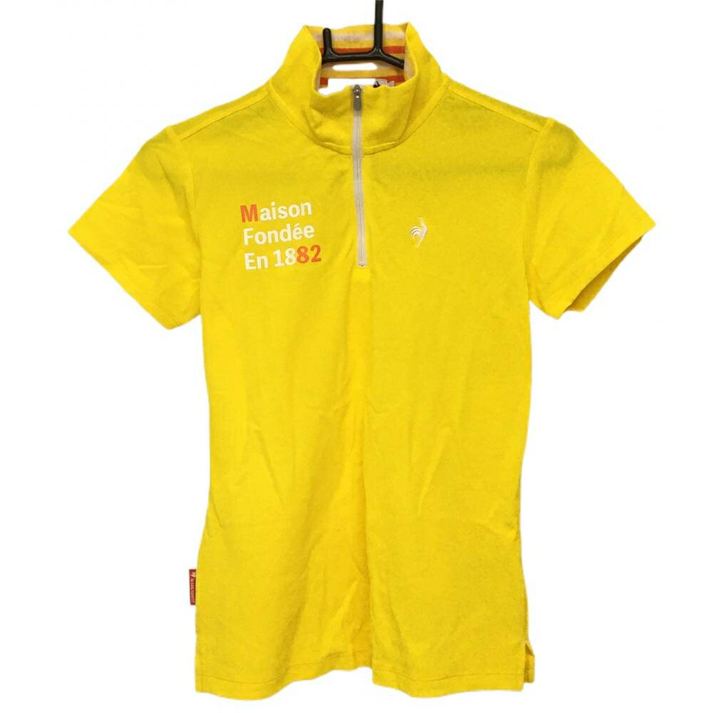 Le Coq - 【美品】ルコック 半袖ハイネックシャツ イエロー×白 ロゴ刺しゅう ネック内ボーダー レディース M ゴルフウェア le coq sportif