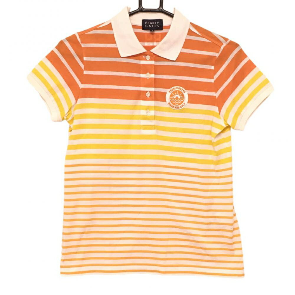 パーリーゲイツ ゴルフウェア レディース パーリーゲイツ 半袖ポロシャツ オレンジ×白 ボーダー コットン100％ 日本製 レディース 0(S) ゴルフウェア PEARLY GATES