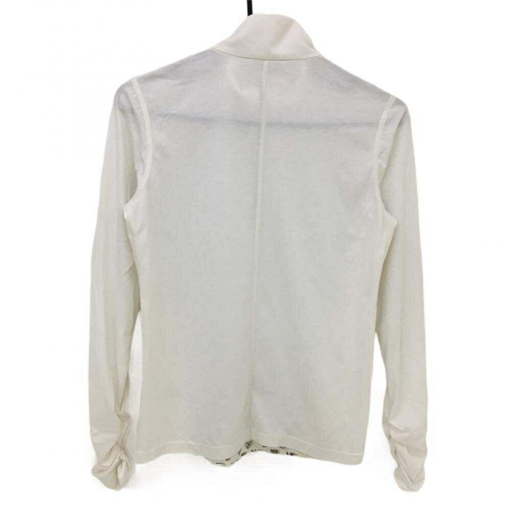 【美品】ヒールクリーク 長袖ハイネックシャツ 白×ブラウン 一部ロゴ総柄 ハーフジップ レディース 40(M) ゴルフウェア Heal Creek