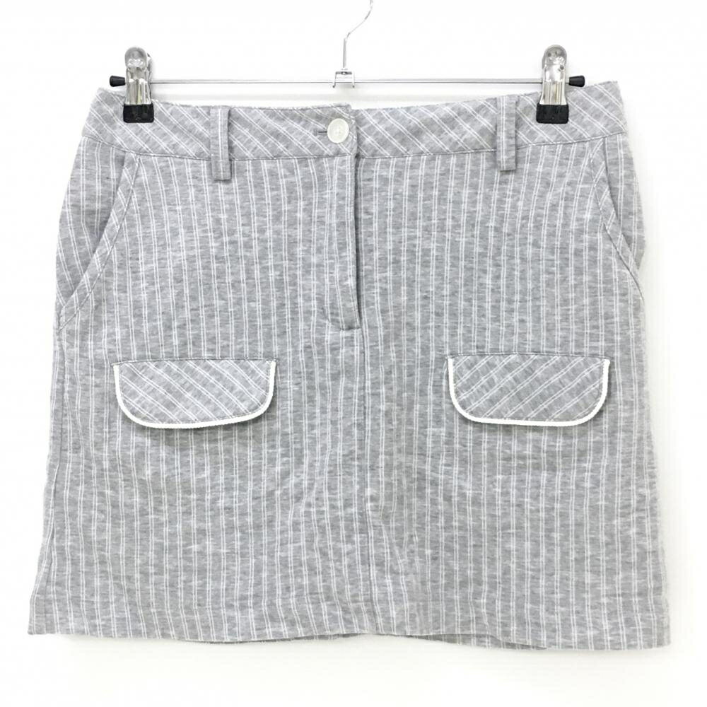 【美品】キャロウェイ スカート グレー×白 ストライプ 複数ポケット 内側インナーパンツ レディース L ..