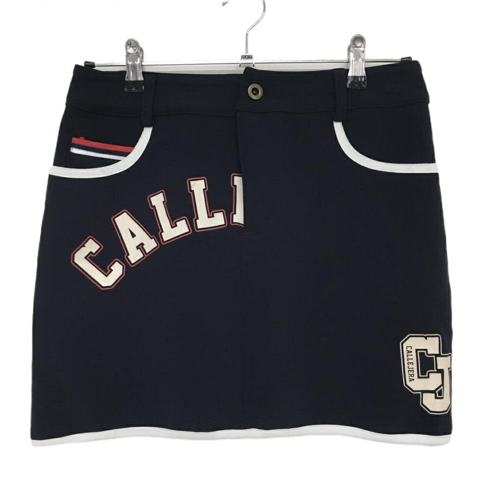 【超美品】カジェヘラ スカート ネイビー×白 ビッグロゴプリント レディース 1 ゴルフウェア