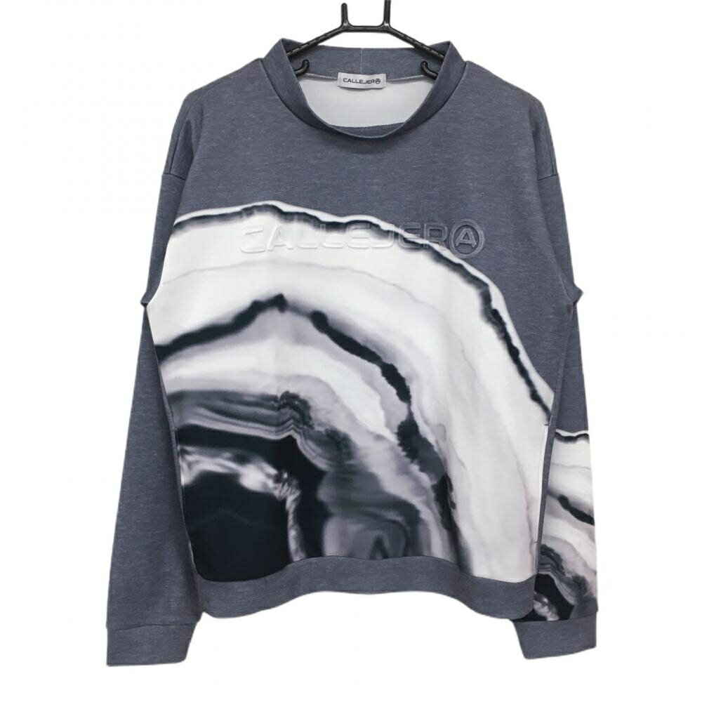 ★特価45%OFF★【超美品】カジェヘラ 長袖ハイネックプルオーバー グレー×白 前面総柄 立体ロゴ刺しゅう メンズ 5(L) ゴルフウェア CALLEJER