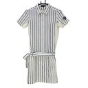 ★特価50%OFF★23区スポーツ ワンピース 白×ネイビー 格子織生地 ストライプ柄 共布ベルト付き 袖ワッペン レディース S〜M ゴルフウェア 23区