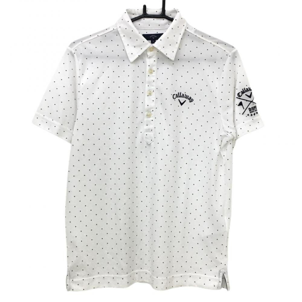 ★特価55%OFF★キャロウェイ 半袖ポロシャツ 白×ダークネイビー ドット柄 ロゴ刺しゅう メンズ M ゴルフウェア Callaway