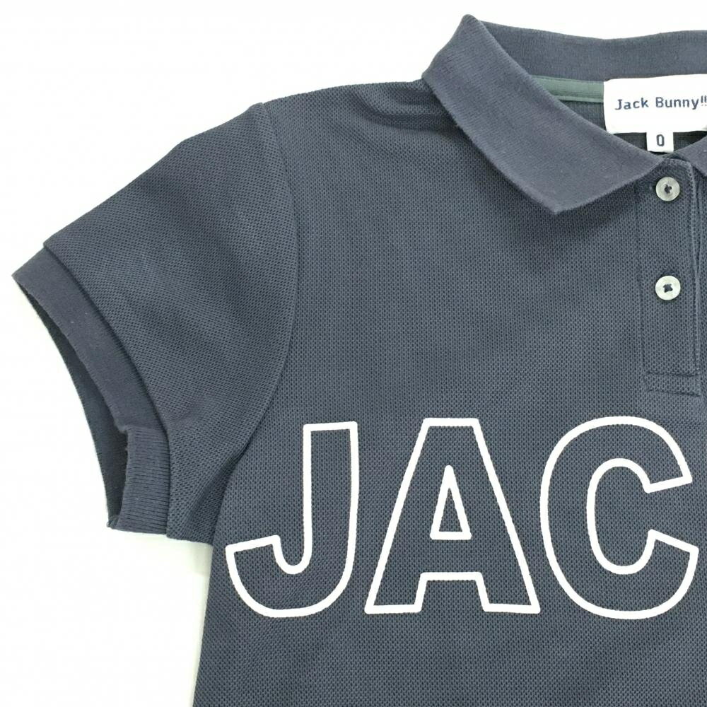 ジャックバニー 半袖ポロシャツ グレー×白 ビッグロゴプリント レディース 0(S) ゴルフウェア Jack Bunny