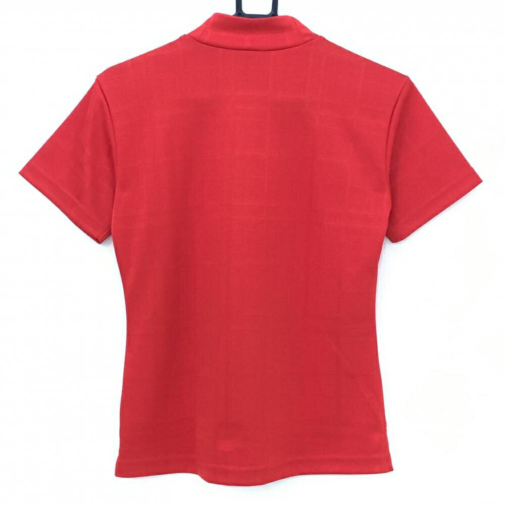 【超美品】フィドラ 半袖ハイネックシャツ レッド 格子地模様 レディース M/M ゴルフウェア FIDRA