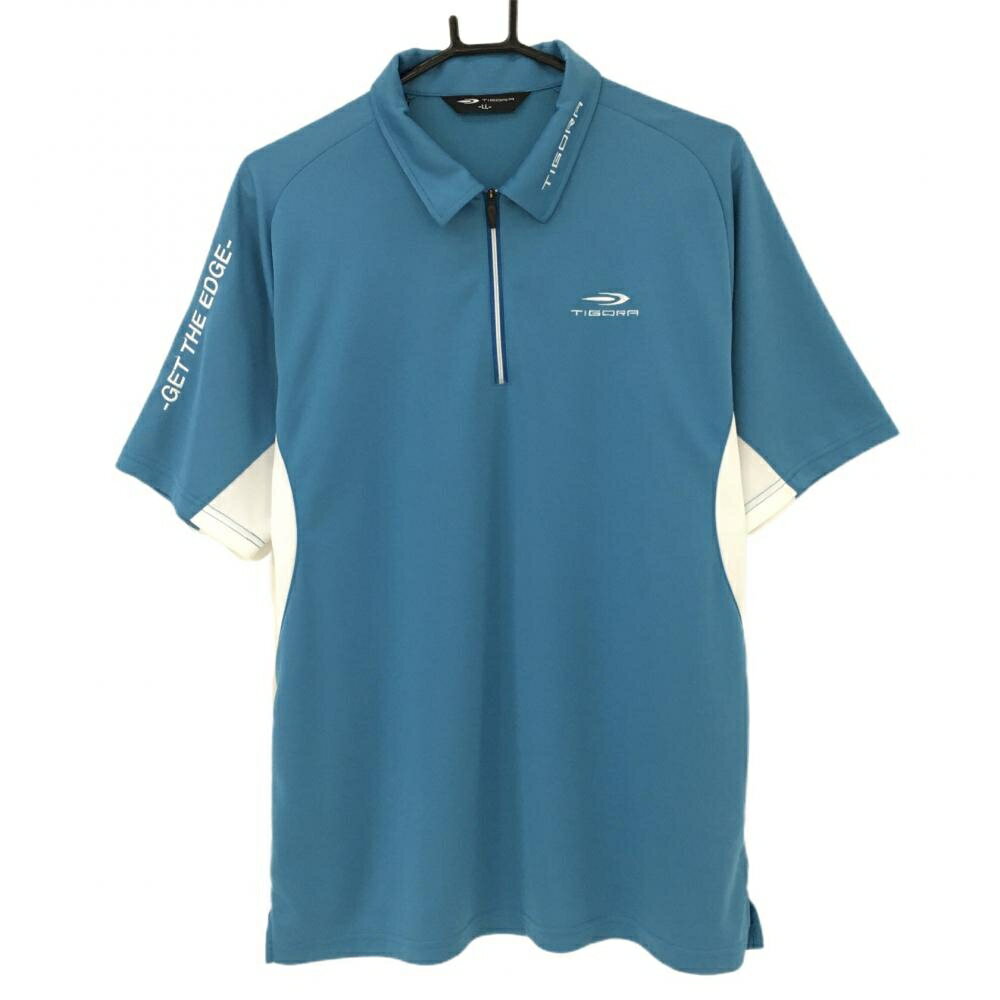 ★特価45%OFF★【超美品】ティゴラ 半袖ポロシャツ ライトブルー×白 ハーフジップ メンズ LL ゴルフウェア TIGORA