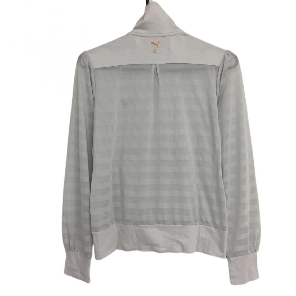 【美品】プーマ ジャケットブルゾン ライトグレー 異素材 メッシュ調ボーダー レディース L ゴルフウェア PUMA