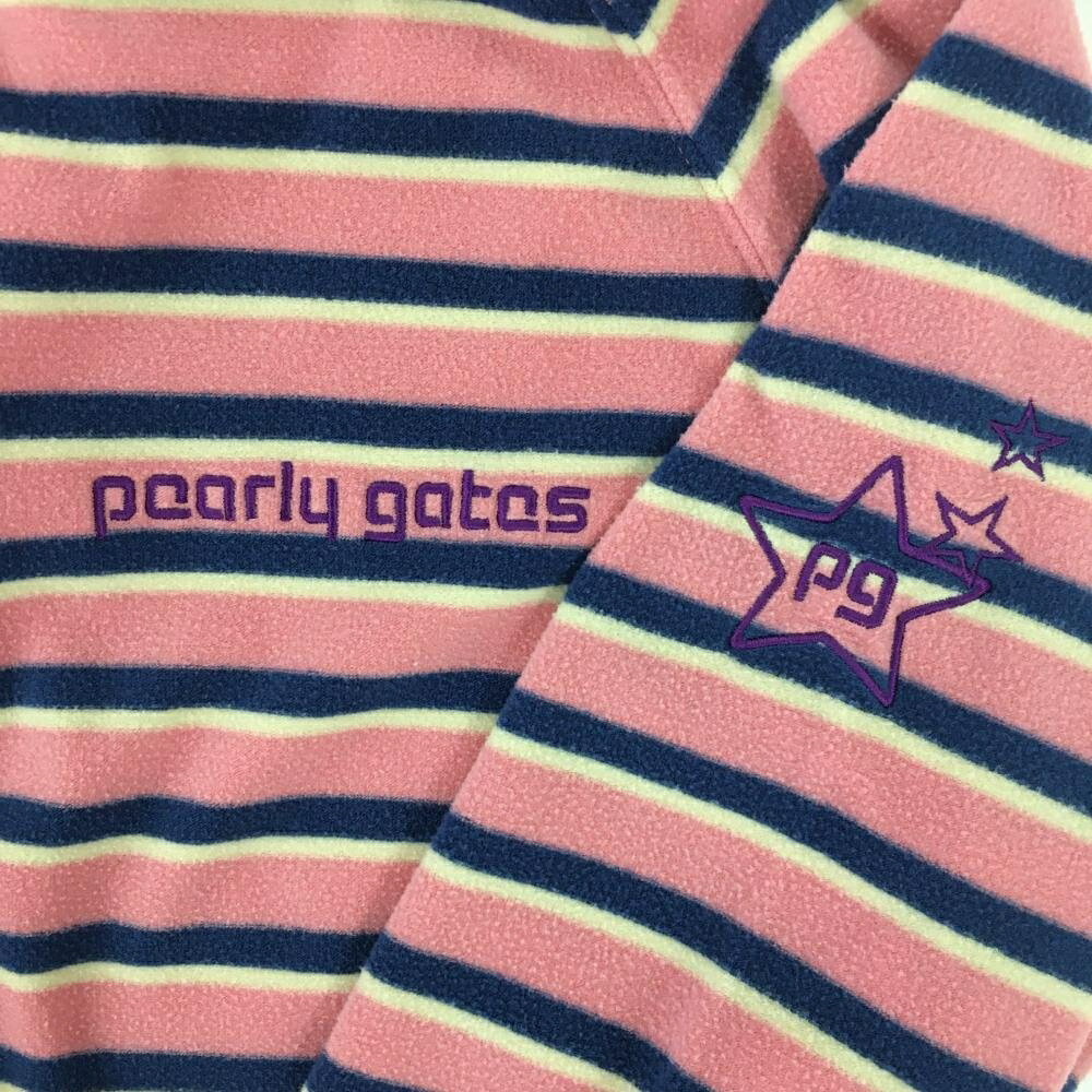 【美品】パーリーゲイツ パーカー ピンク×ブルー ボーダー フリース ハーフジップ レディース 1(M) ゴルフウェア PEARLY GATES
