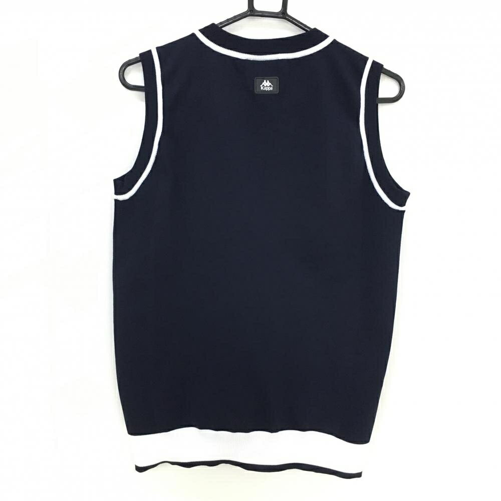【美品】カッパ ニットベスト ネイビー×白 Vネック ビッグロゴ レディース L ゴルフウェア Kappa