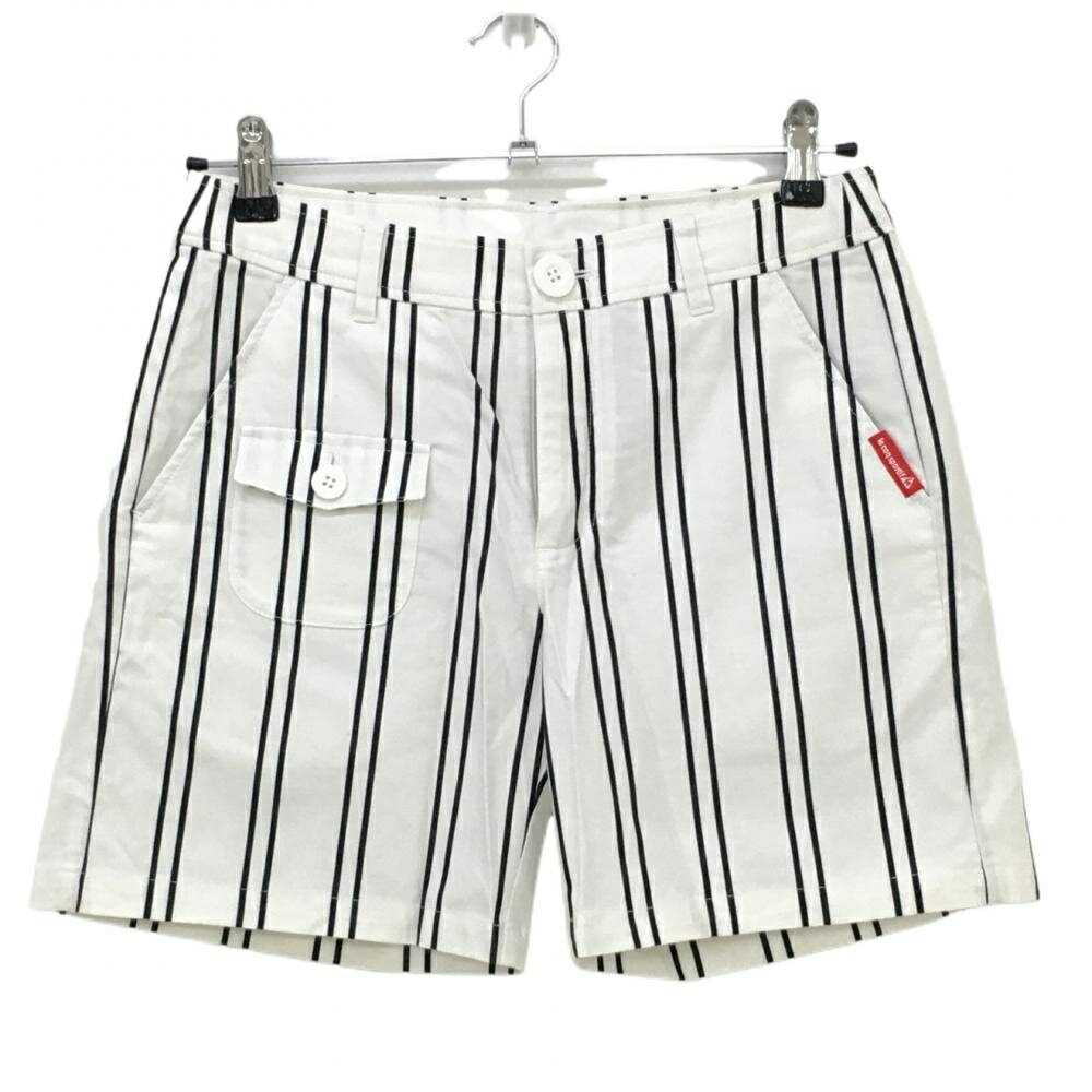 【当店ポイント10倍！楽天スーパーセール期間限定】【超美品】ルコック ショートパンツ 白×黒 ストライプ ロゴ刺しゅう レディース 9 ゴルフウェア le coq sportif
