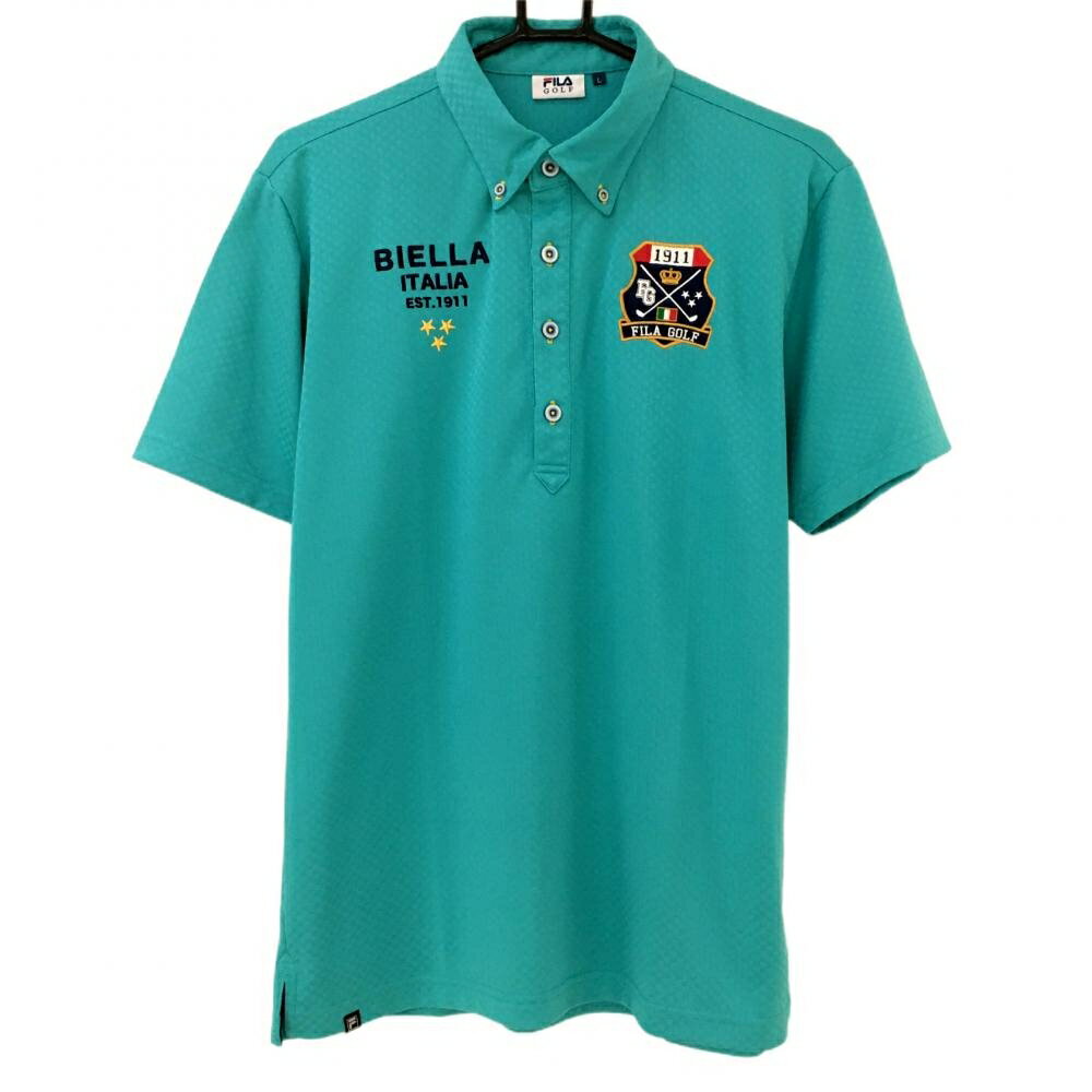 FILA Golf - 【超美品】フィラゴルフ 半袖ポロシャツ ライトブルー×ネイビー ブロック柄織生地 胸元刺 メンズ L ゴルフウェア FILA GOLF