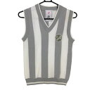 ★特価★【超美品】ジュンアンドロペ ニットベスト グレー×白 ストライプ Vネック レディース S ゴルフウェア JUN&ROPE