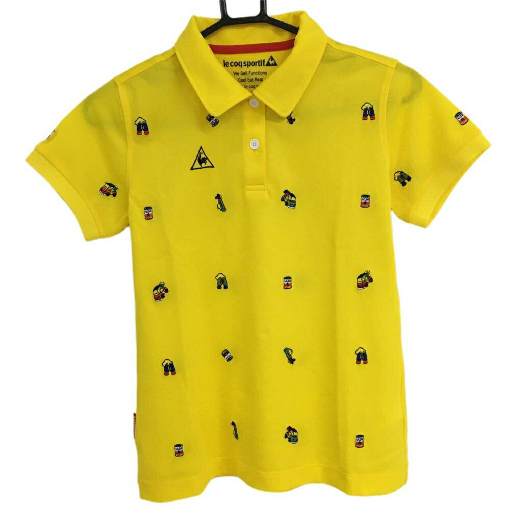 Le Coq - 【超美品】ルコック 半袖ポロシャツ イエロー 総柄 ロゴ刺しゅう レディース M ゴルフウェア le coq sportif