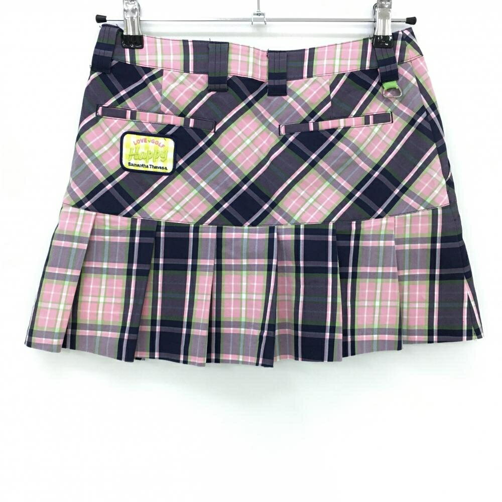 【超美品】サマンサタバサ UNDER25 プリーツスカート ピンク×ネイビー チェック レディース S ゴルフウェア Samantha Thavasa