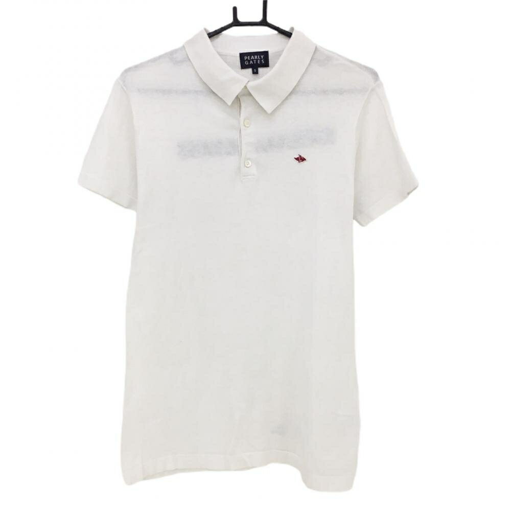 パーリーゲイツ ニット半袖ポロシャツ 白×ネイビー コットン100％ メンズ 5(L) ゴルフウェア PEARLY GATES