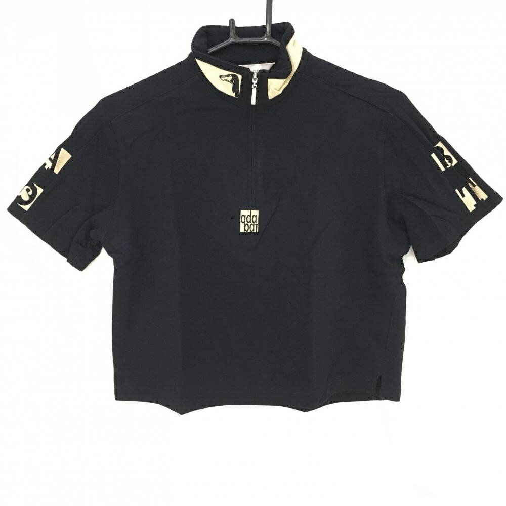 Adabat - 【美品】アダバット 半袖ハイネックシャツ 黒×ベージュ 袖刺しゅう ハーフジップ レディース I(M) ゴルフウェア adabat