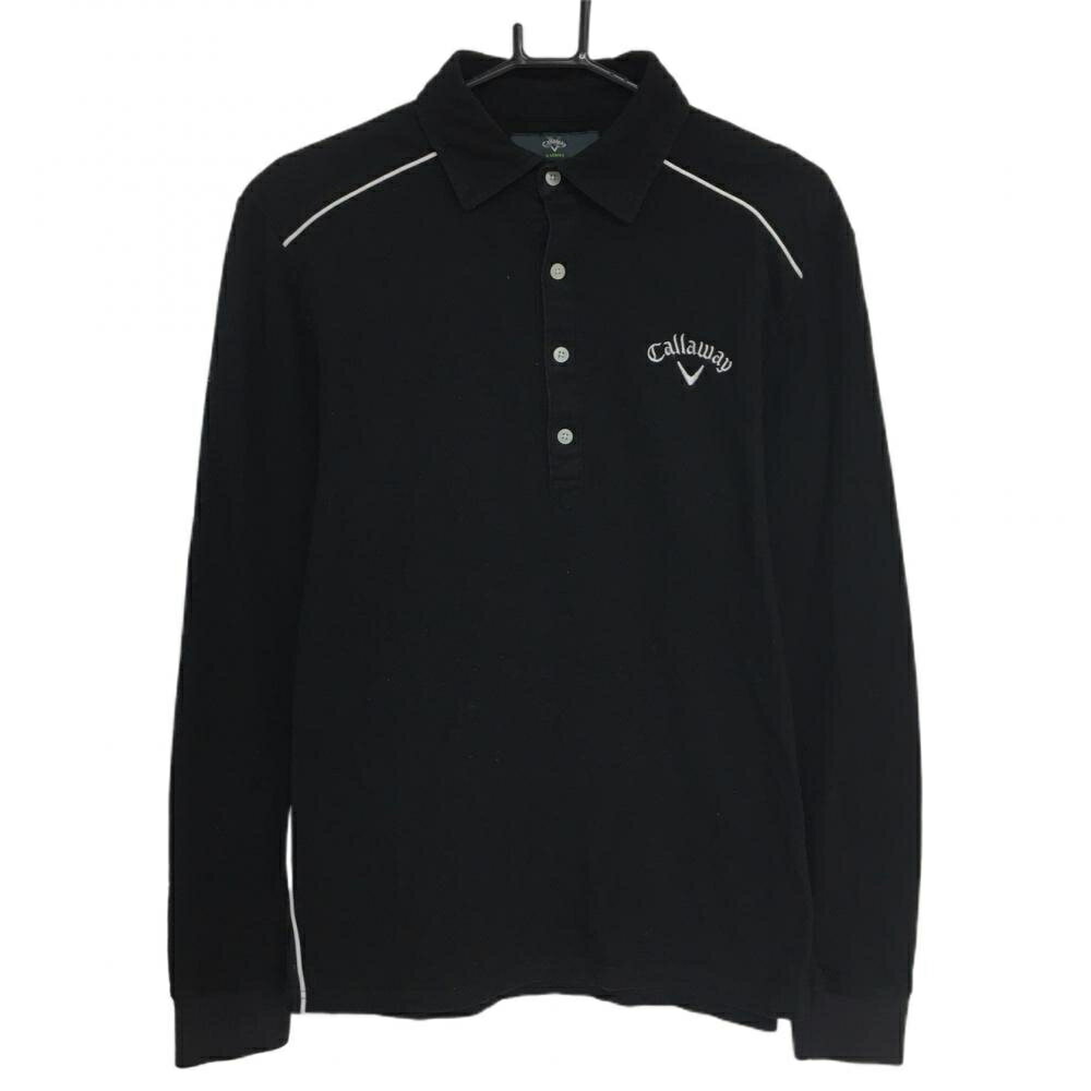 ★特価35%OFF★【美品】キャロウェイ 長袖ポロシャツ 黒×白 パイピング ロゴ刺しゅう メンズ LL ゴルフウェア Callaway