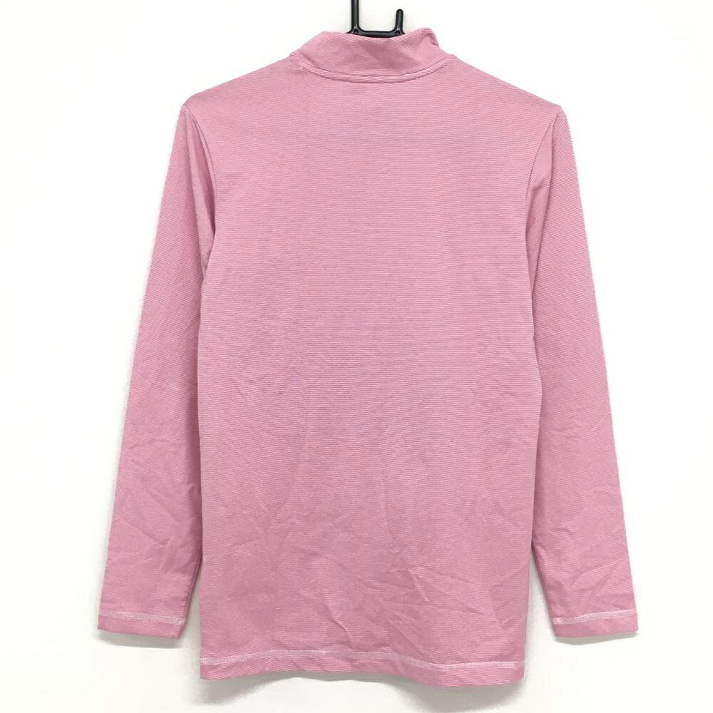 【美品】ナイキゴルフ 長袖ハイネックシャツ ピンク×白 ボーダー ロゴ刺しゅう DRI-FIT メンズ L ゴルフウェア NIKE