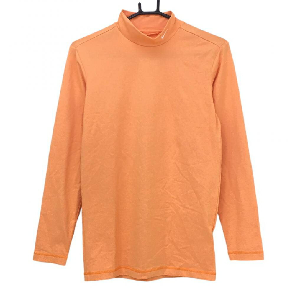 ★特価35%OFF★【超美品】ナイキゴルフ 長袖ハイネックシャツ オレンジ×白 ボーダー ロゴ刺しゅう DRI-FIT メンズ L ゴルフウェア NIKE