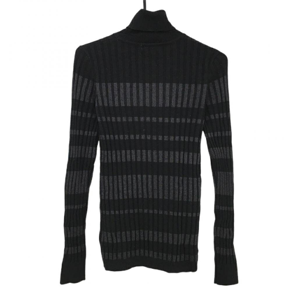 【超美品】キャロウェイ タートルネックセーター 黒×グレー ボーダー調 リブ ラインストーン レディー..