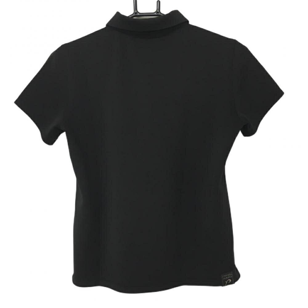 【美品】リエンダスエルタ 半袖ポロシャツ 黒 ロゴ刺しゅう ストレッチ レディース M ゴルフウェア rienda suelta