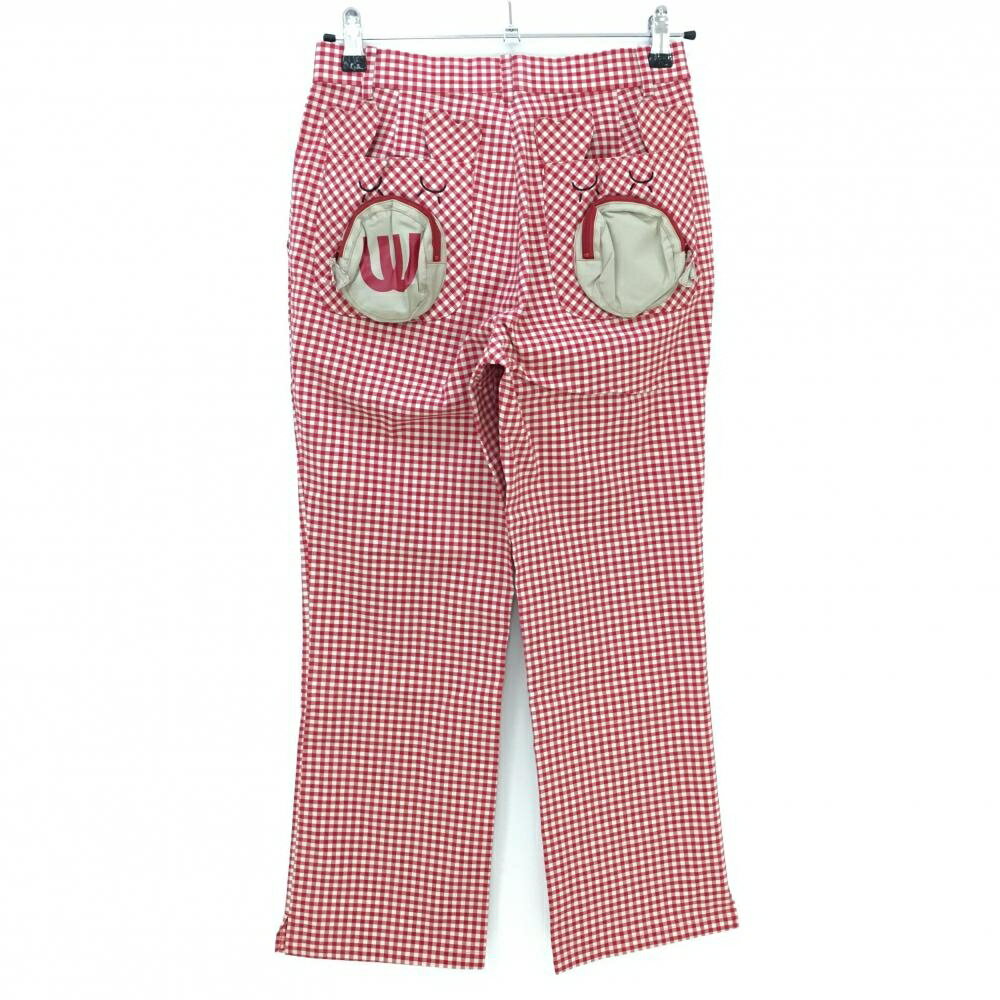 【超美品】MUスポーツ パンツ レッド×白 チェック柄 ジップポケット レディース 40(M) ゴルフウェア M・U SPORTS