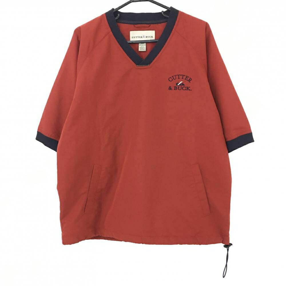 ★特価35%OFF★カッターアンドバック 半袖スニード オレンジ×ネイビー Vネック 地模様 ブルゾン メンズ M/M ゴルフウェア CUTTER＆BUCK