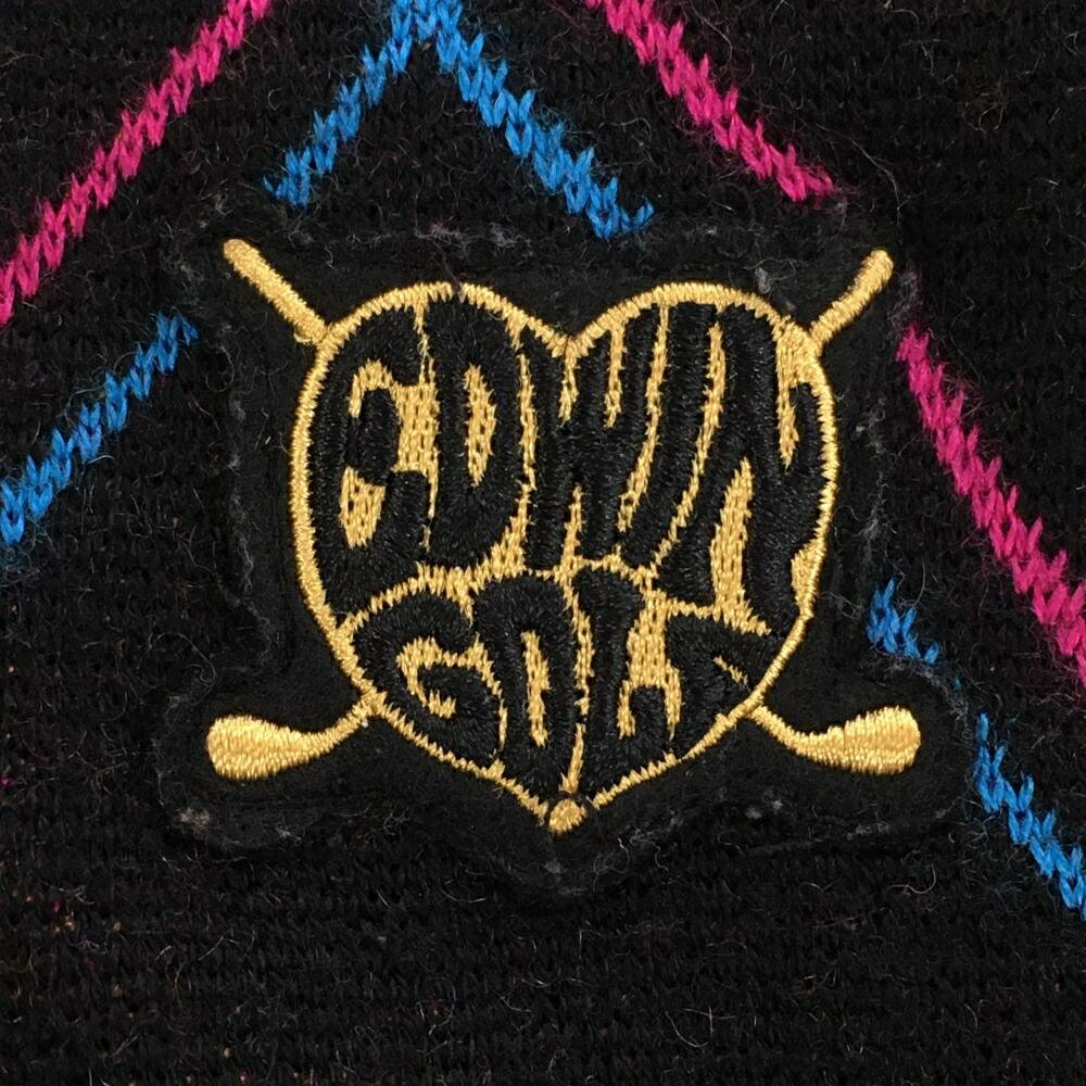 エドウィン ニットブルゾン 黒×ピンク チェック 胸元ロゴ ウール混 レディース S ゴルフウェア EDWIN GOLF