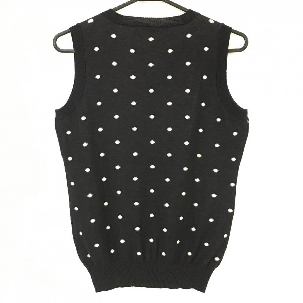 カッパ ニットベスト 黒×白 ドット 総柄 リンゴワッペン レディース M ゴルフウェア Kappa