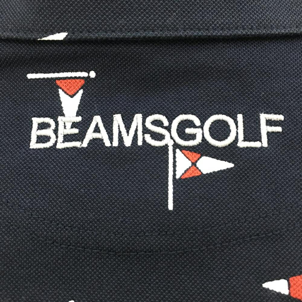 ビームスゴルフ 半袖シャツ ネイビー×レッド フラッグ柄 ロゴワッペン レディース M ゴルフウェア BEAMS GOLF