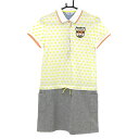 【当店ポイント5倍!12月1日限り!】★特価★【超美品】マンシングウェア 半袖ポロワンピース 白×イエロー ドット柄 グレースカート レディース M ゴルフウェア Munsingwear その1