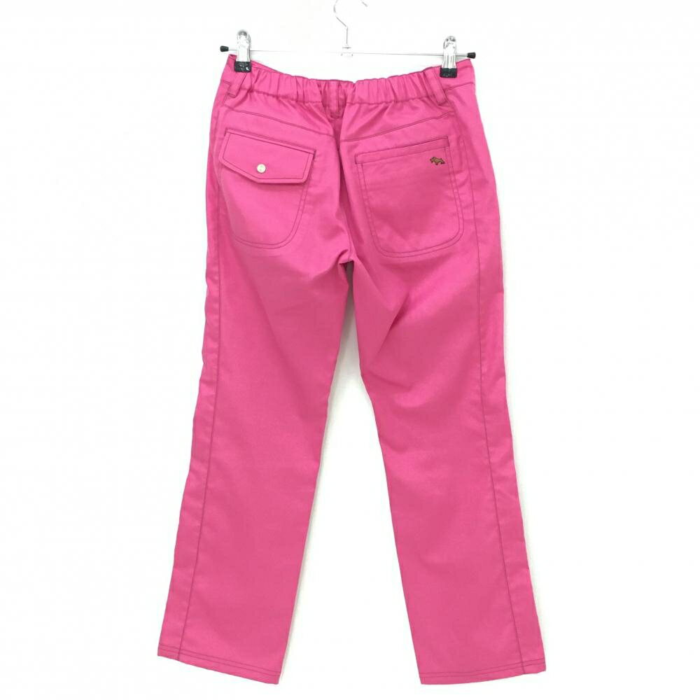 【美品】ヒールクリーク パンツ ピンク ステッチ ロゴ刺しゅう レディース 40(M) ゴルフウェア Heal Creek