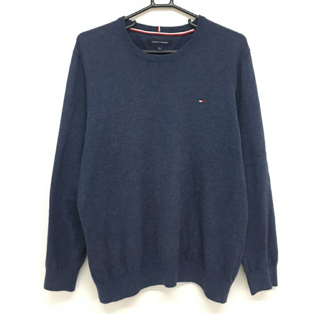 ★特価35%OFF★【美品】トミーヒルフィガー セーター 杢ネイビー ロゴ刺しゅう 綿100％ ニット メンズ M ゴルフウェア Tommy Hilfiger Golf